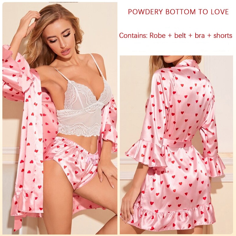 Ladies lounge wear nightdress Sexy robe 3 piece nightgown lingerie set